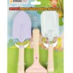 Sada náradia Strend Pro, záhradnícka, detská, 3-dielna, drevo + oceľ, lopatka hrable a rýľ