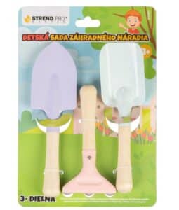 Sada náradia Strend Pro, záhradnícka, detská, 3-dielna, drevo + oceľ, lopatka hrable a rýľ